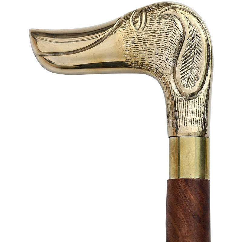 Handmade Wooden Dog Head Shaped Brass Handle Walking Cane Designer Brass Handle Antique Style Victorian Cane