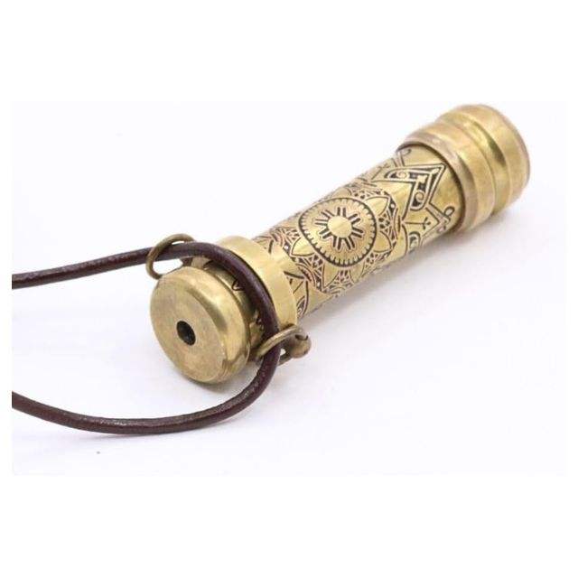 Handmade Kaleidoscope Pendant Necklace with Leather Cord – Mandala Art Optical Locket, Mini Pocket Kaleidoscope Jewelry Gift for Loved Ones