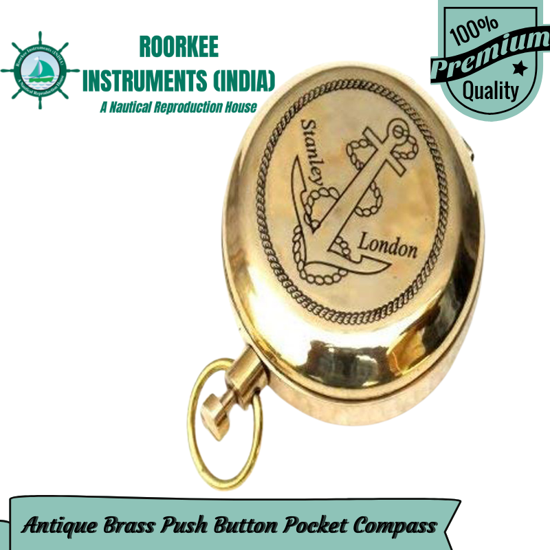 Brass Push Button Pocket Compass (Polish Brass_2 Inch)