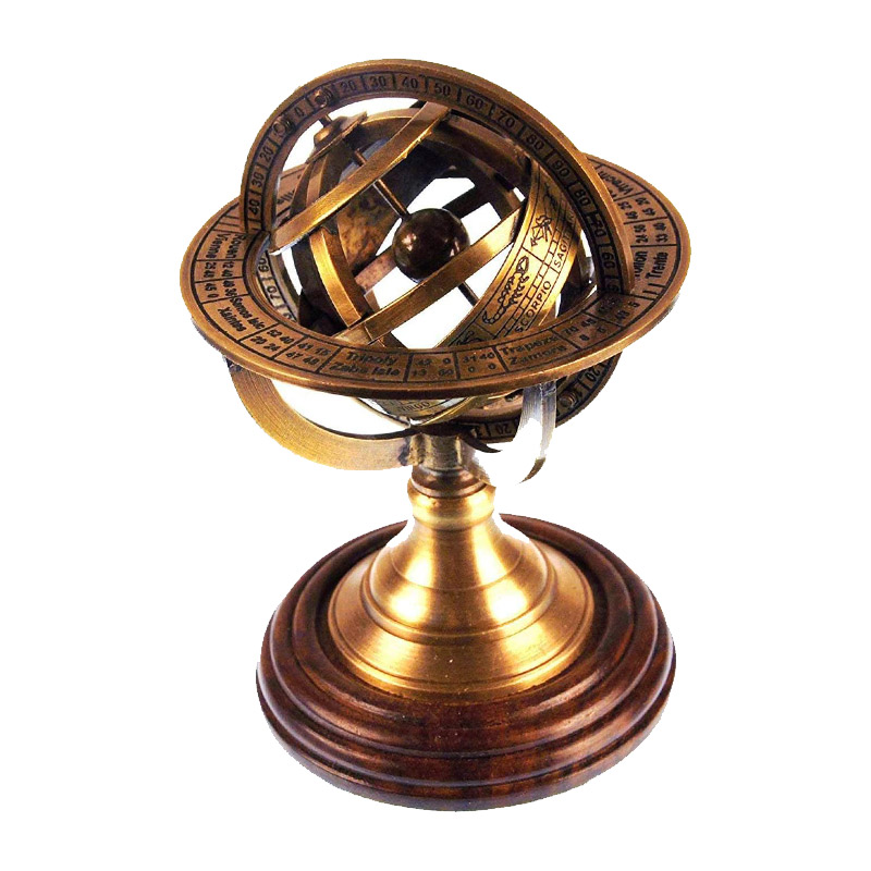 5 Inches Nautical Brass Armillary Sphere World Globe Rosewood Base Table Decor Gift