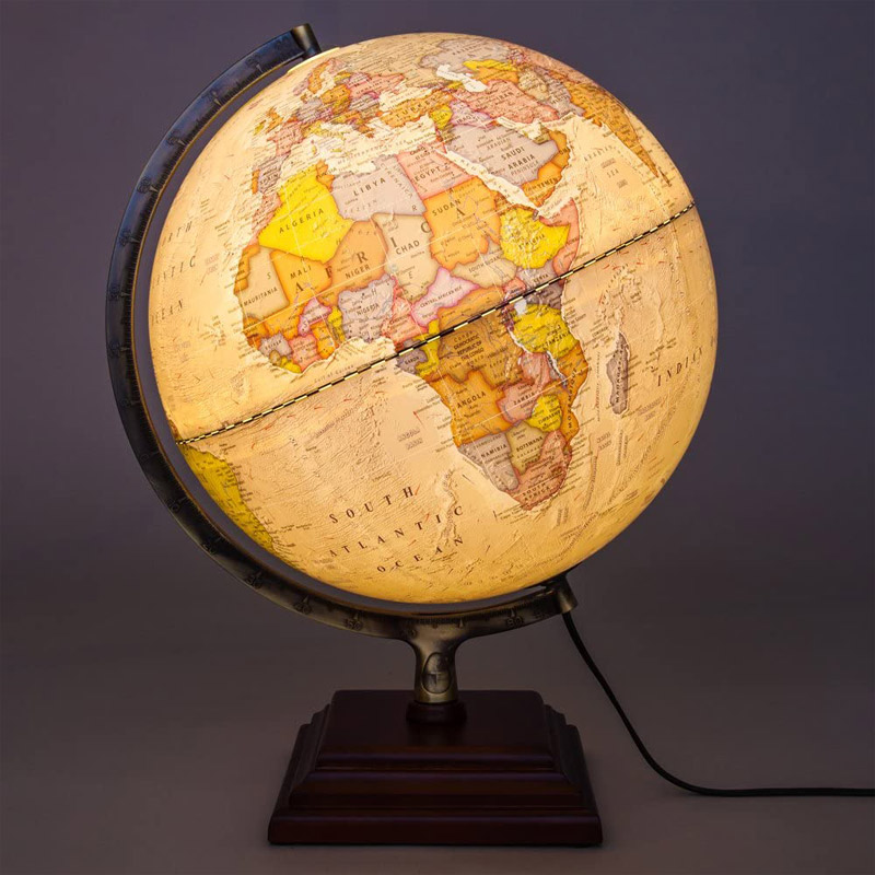 Illuminated 12 Inches Globe with Stand - Over 4, 000 Up-To-Date points of Interest - Wood 3-Step Style Stand & Politically Styled World Globe for Home, Office & Classroom