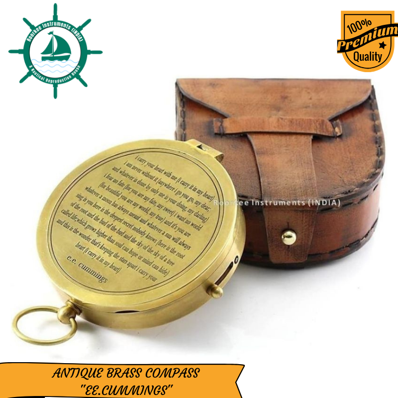 Antique Nautical Vintage Directional Magnetic Compass with Famous Scripture Quote Engraved Baptism Gifts with Leather Case