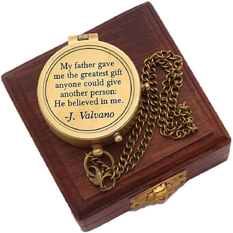 Antique Nautical Vintage Directional Magnetic Compass with Famous Scripture Quote Engraved Baptism Gifts with Wooden Case for Loved Ones, Son, Father, Love, Partner, Spouse, Fiancé.