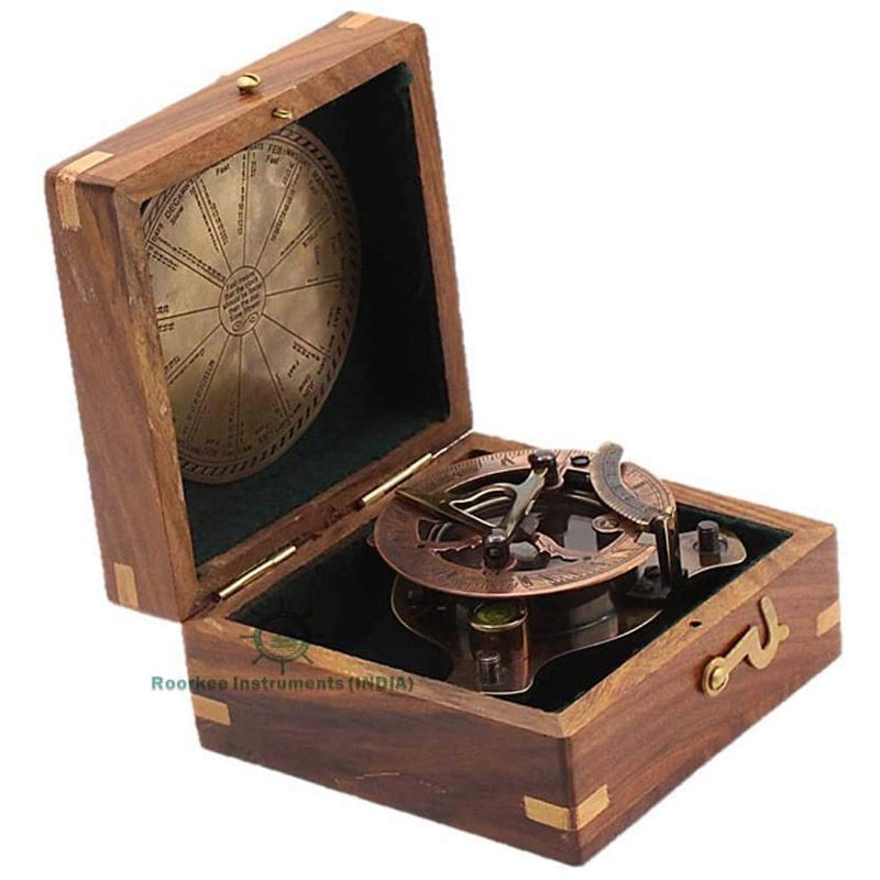 Antique Nautical Vintage Directional Magnetic Sundial Clock Pocket Marine Compass Baptism Gifts with Adjustable Screw Legs, Wooden Case for Loved Ones, Son, Love,Spouse, Fiancé 3 inches