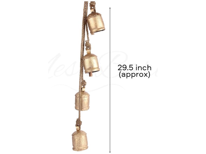 Handmade Decorative Cow Bell with Jute Rope – Gold Metal Rustic Farmhouse Bell for Bohemian Home, Garden, and Door Decor | Vintage Hanging Accent for Entryway or Wall Decoration