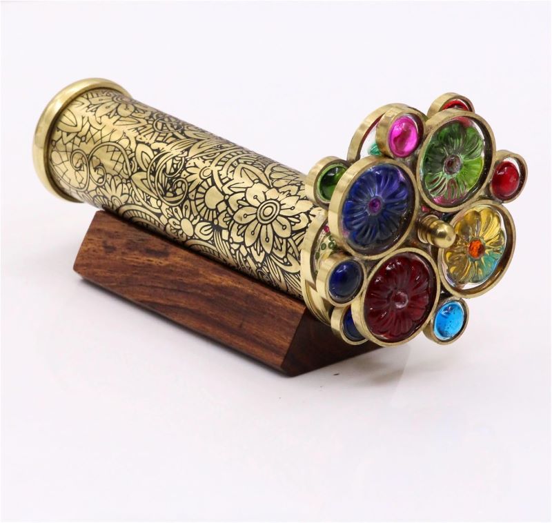 HANDMADE BRASS KALEIDOSCOPE ETCHING WITH TWO WHEEL 1.5 IN