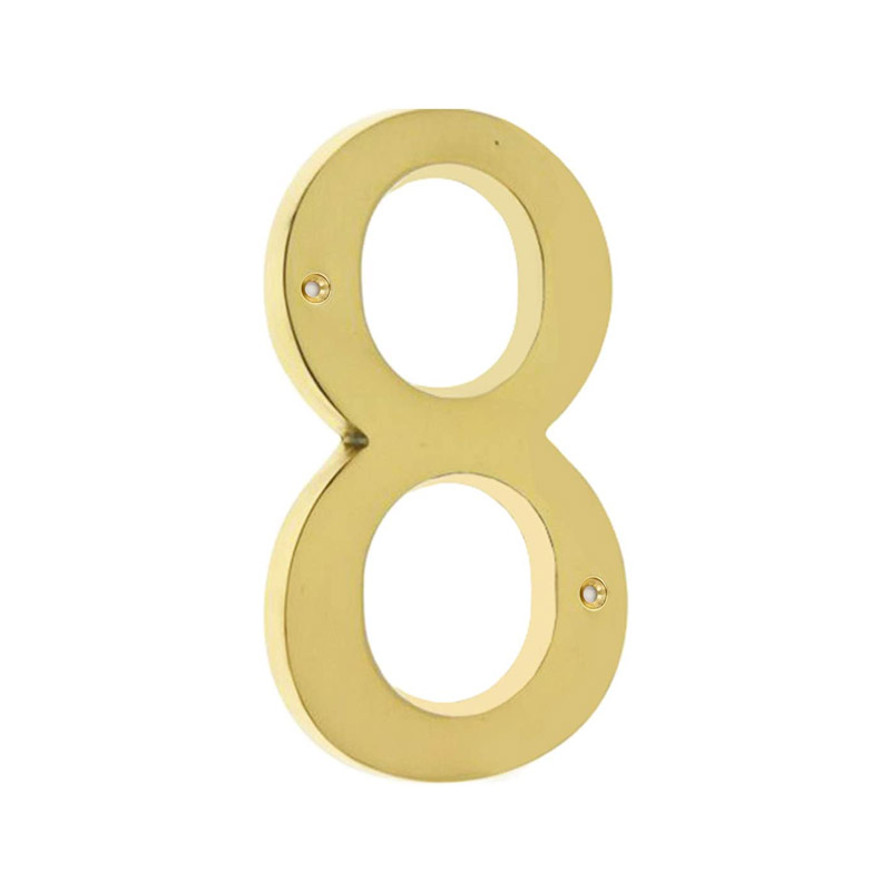 4 Inch Premium Bright Solid Brass Door House Numbers and Street Address Plaques Numbers for Residence and Mailbox Signs (Number 8)