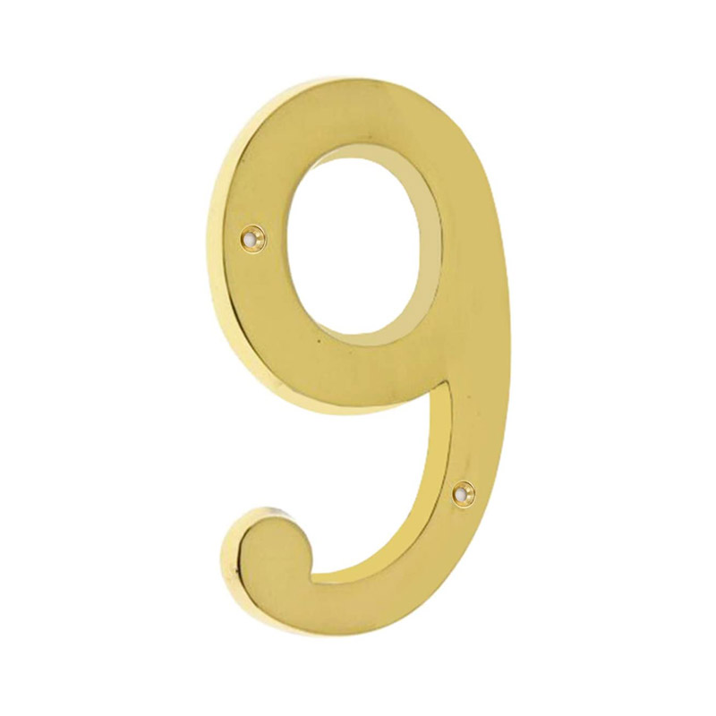 4 Inch Premium Bright Solid Brass Door House Numbers and Street Address Plaques Numbers for Residence and Mailbox Signs (Number 9)