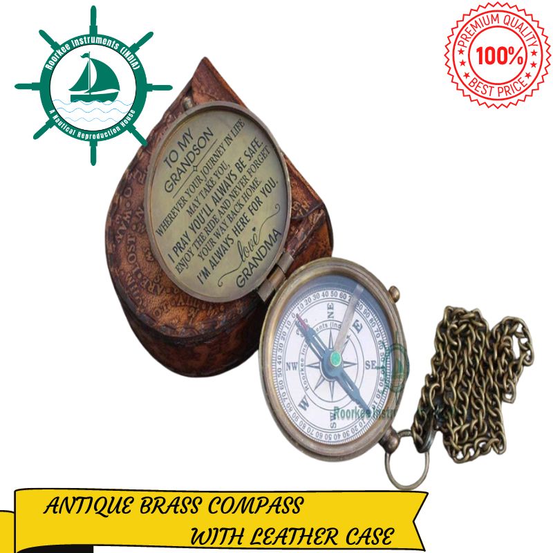 Pocket Brass Compass, Nautical Navy Compass for Camping, Travelling, Hiking, Boating, Gifting Compass for Wedding, Birthday, Anniversary, Graduation for Your Daughter with Imprinted Leather Case