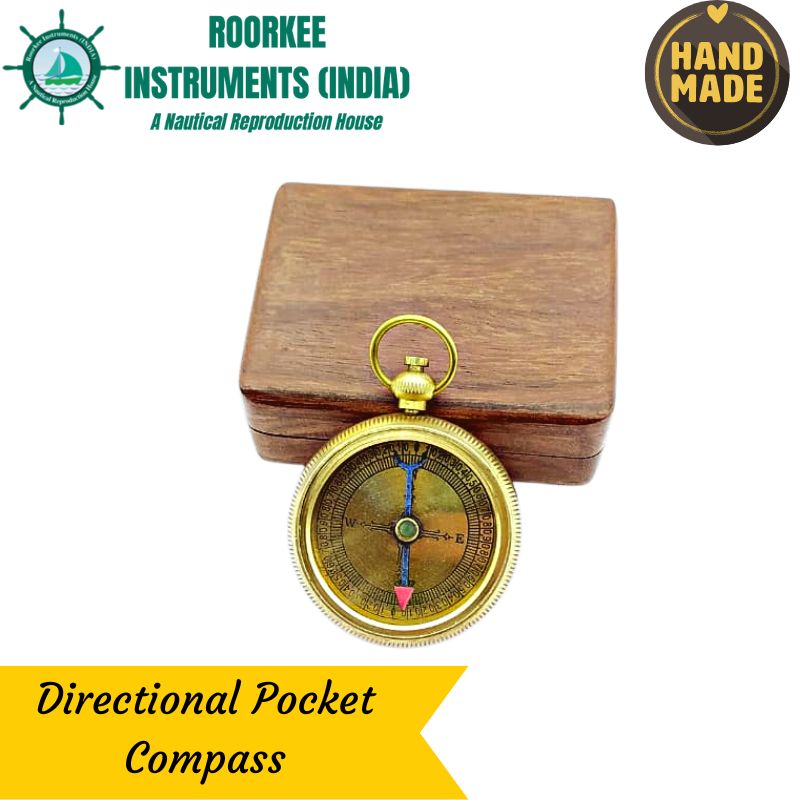 Collectible Antique Vintage Nautical Navigational Directional Pocket Compass Handmade Brass Compass With Wooden  Box 