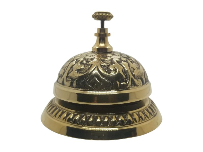 Solid Brass Victorian Style Service Desk Bell – Vintage Counter Call Bell for Reception, Hotel, Restaurant, Office & Home Décor – Antique Brass Finish Handcrafted Table Bell with Loud Clear Sound