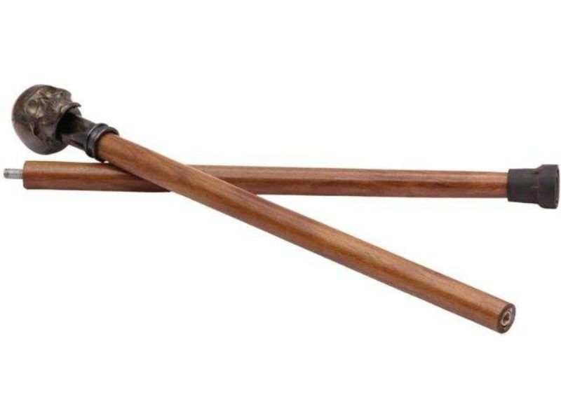 Antique Brass Skull Walking Cane – Gothic Steampunk Men’s Walking Stick with Solid Wood Shaft & Bronze Finish Skull Handle – Collectible Victorian Prop & Costume Accessory