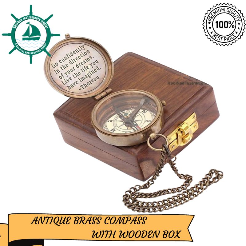 Antique Nautical Vintage Directional Magnetic Compass with Famous Scripture Quote Engraved Baptism Gifts with Wooden Case for Loved Ones, Son, Father, Love, Partner, Spouse, Fiancé.