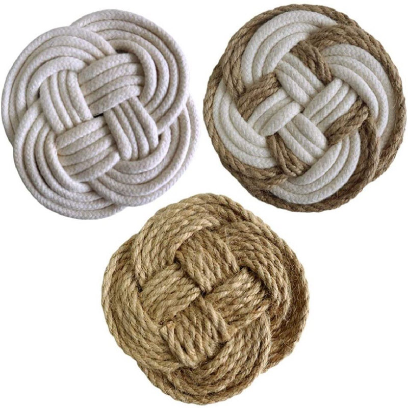 3Pcs Woven Coaster India Jute Rope Coaster Anti Skid Beach Style Coaster Photography Prop for Home Kitchen Shop