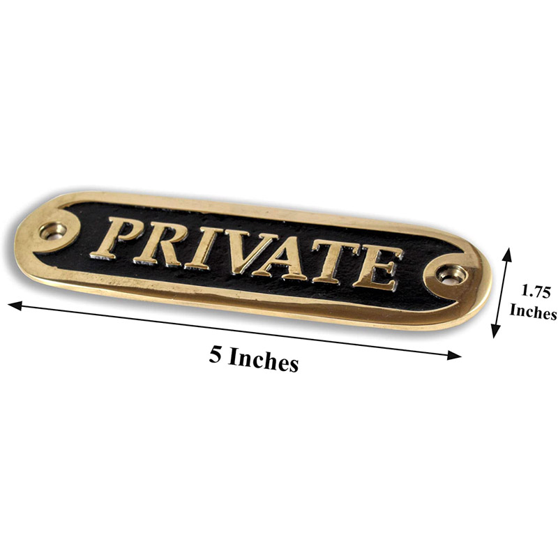 Private Sign Door Office Restaurant Brass Casted Gold/Black Handmade Plaque Plate Decor Style Accessories Wall Mounted (5 X 1.75 Inches)