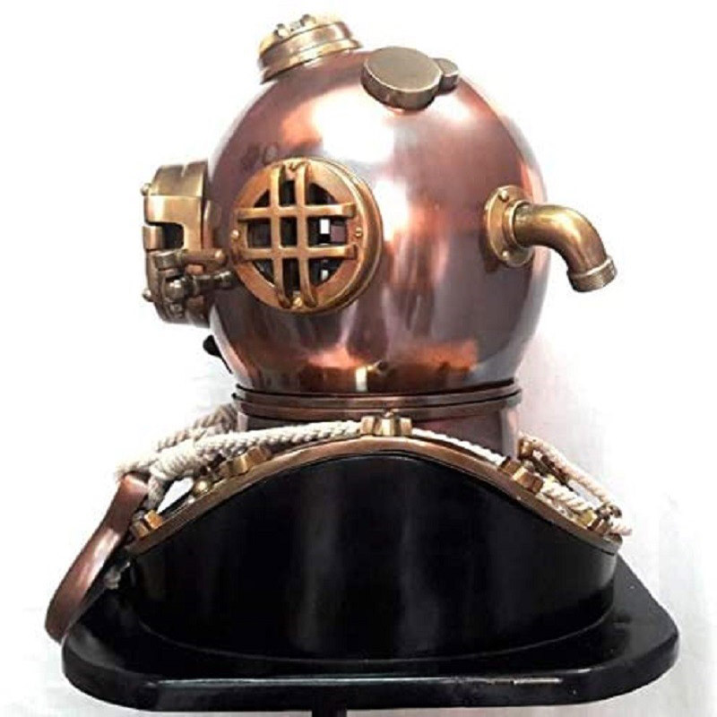 U.S Navy Mark IV Solid Brass Antique Diving Divers Helmet Full Size With Base