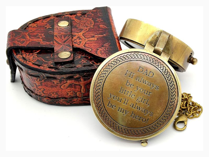 Dad I'll Always Be Your Little Girl Compass, Premium Handcrafted Brass Engraved Compass with Leather Case, Sentimental Gift for Father Dad from Daughter, Hero Quote Keepsake, Vintage Compass Gift