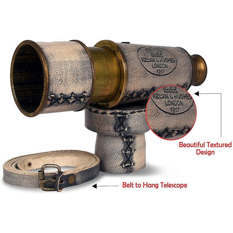 12x Telescope, Kelvin and Hughes London Antique Functional Telescope, Pirate Monocular Telescope with Leather Case, Gifting Spyglass for Kids, Travellers, Adventure Enthusiasts, Collectible 16 Inches