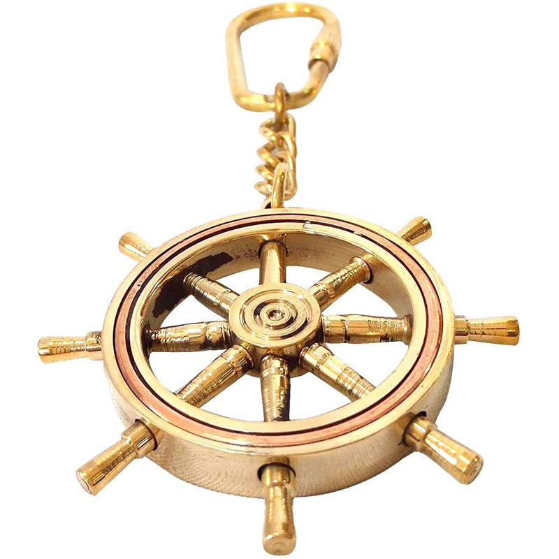 Vintage Brass Ship Wheel Locking Key, Keychain Nautical Décor 