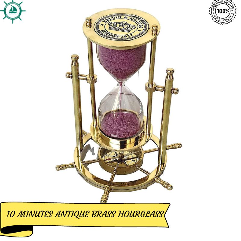 Antique Brass Sand Timer Hourglass with Maritime Brass Compass for Home Office Decor, Decorative Item Table Decorate Decorative Sand glass