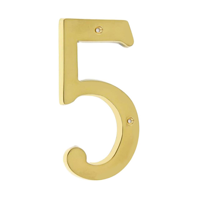 4 Inch Premium Bright Solid Brass Door House Numbers and Street Address Plaques Numbers for Residence and Mailbox Signs (Number 5)