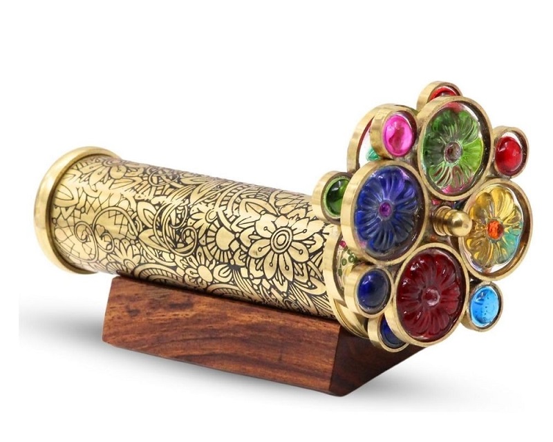 Handmade Floral Pattern Lacquered Brass Kaleidoscope Includes Two Separate Turning Wheels-A Perfect Addition to any Collection.