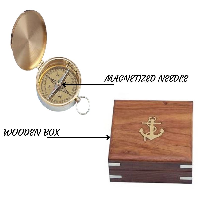 Solid Brass Gentlemen Compass with Rosewood Box, 3 Inches Brass Compass