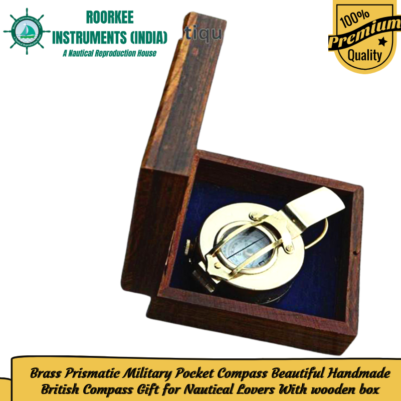 Brass Prismatic Military Pocket Compass Beautiful Handmade British Compass Gift for Nautical Lovers With wooden box