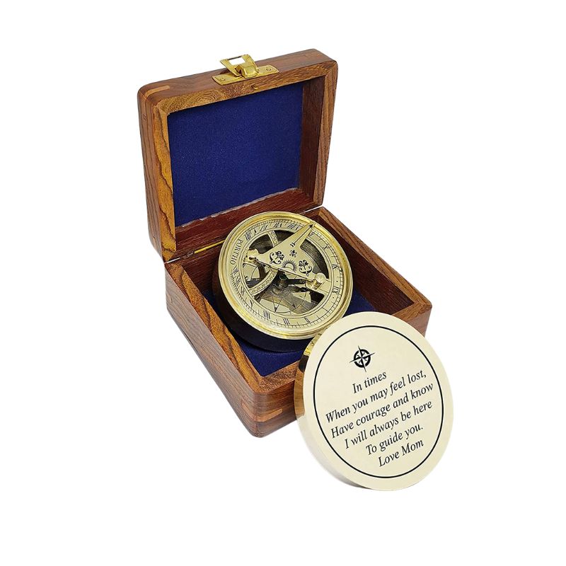 Engraved Sundial Compass with Wooden Box for Son/Daughter Birthday Gifts - Graduation Day Gift - Children\'s Day Gift (Gift from Mom)