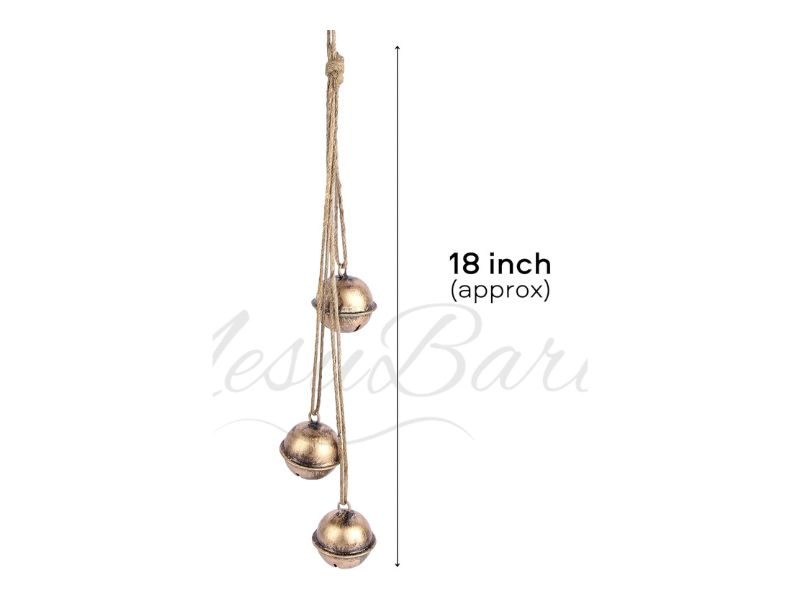Decorative Metal Hanging Bells Set of 3 – Tibetan Inspired Rustic Wind Chime with Jute Rope, Antique Bronze Finish, 18 Inch | Vintage Home Garden Patio Balcony Door Festive Ornament & Spiritual Decor