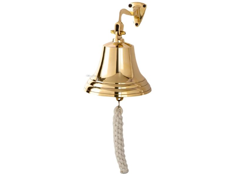 Polished Brass Ship Bell with Rope Pull – Heavy Duty Wall Mount Nautical Bell for Boat, Bar, Patio, Garden, or Home – Loud Ringing Coastal Decor, Marine Style, Indoor Outdoor Brass Finish