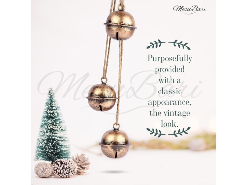 Decorative Metal Hanging Bells Set of 3 – Tibetan Inspired Rustic Wind Chime with Jute Rope, Antique Bronze Finish, 18 Inch | Vintage Home Garden Patio Balcony Door Festive Ornament & Spiritual Decor