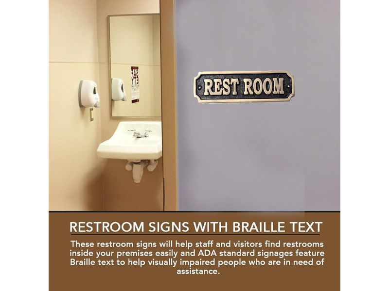 Brass ''Rest Room'' Sign – Solid Cast Brass Wall Plaque | Vintage Rest Room Door Sign | Handmade Bathroom Decor Plate | Polished Finish | Classic Home, Office, Café, Bar, Restaurant Accessory