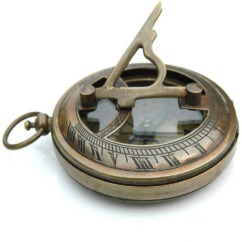 Antique Nautical Vintage Directional Magnetic Sundial Clock Pocket Marine Compass Essential Baptism Gifts with Leather Case for Loved Ones, Son, Love, Partner, Spouse,Fiancé 2.8&amp;amp;amp;amp;amp;amp;amp;quot;