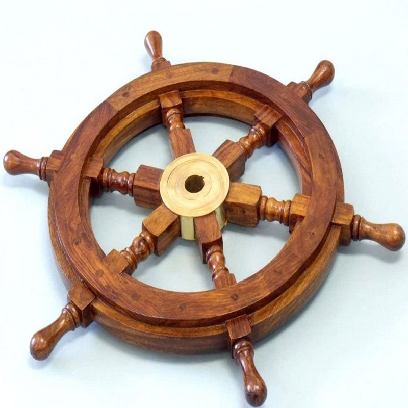 Deluxe Class Wood and Brass Decorative Ship Wheel 12 inches - Nautical Home Decoration Gifts