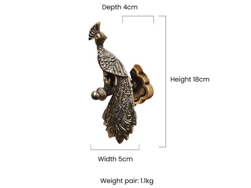 Peacock-Shaped Curtain Tie Back Holder with Flower Backplate Set of 2 | Cast Aluminium Wall Hook with Brass Finish | Elegant Metal Curtain Holdback for Living Room, Bedroom, or Office Window Décor