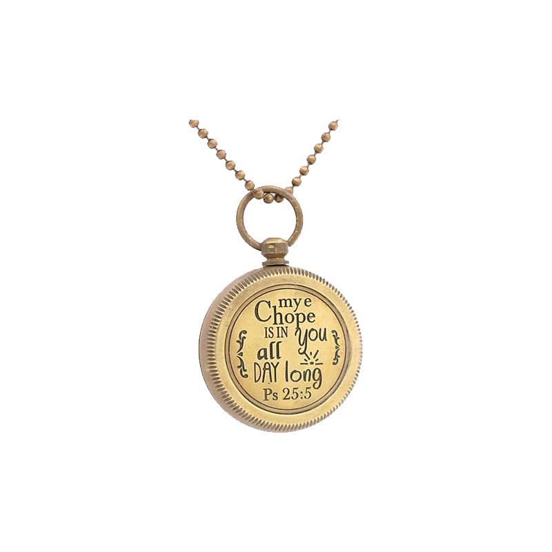 Antique Nautical Vintage Directional Magnetic Compass Engraved Quote !MY HOPE! Necklace with Leather Case 