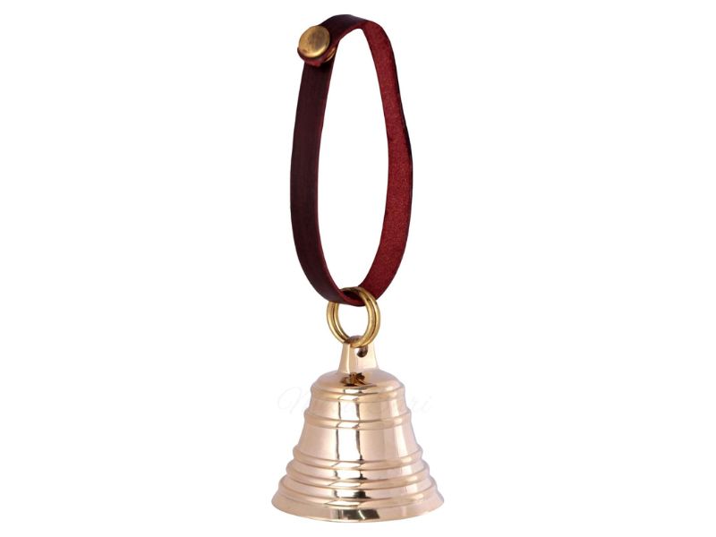Brass Hanging Entry Bell with Leather Strap – Vintage Wall Mounted Doorbell for Home, Barn, Farmhouse, or Store – Decorative Brass Finish Door Bell for Indoor & Outdoor Use