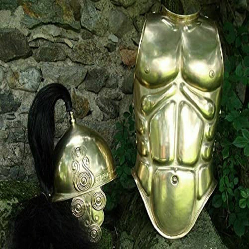 16ga Brass Medieval Knight Reenactment Muscle Armor Cuirass with Celtic Helmet