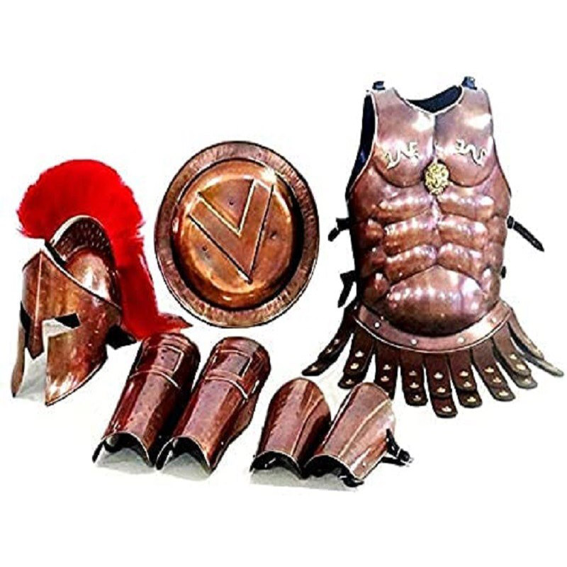 Nautical Medieval 300 Spartan Helmet Copper Muscle Armor Set Leg and Arm Guard with shield Halloween wearable costume