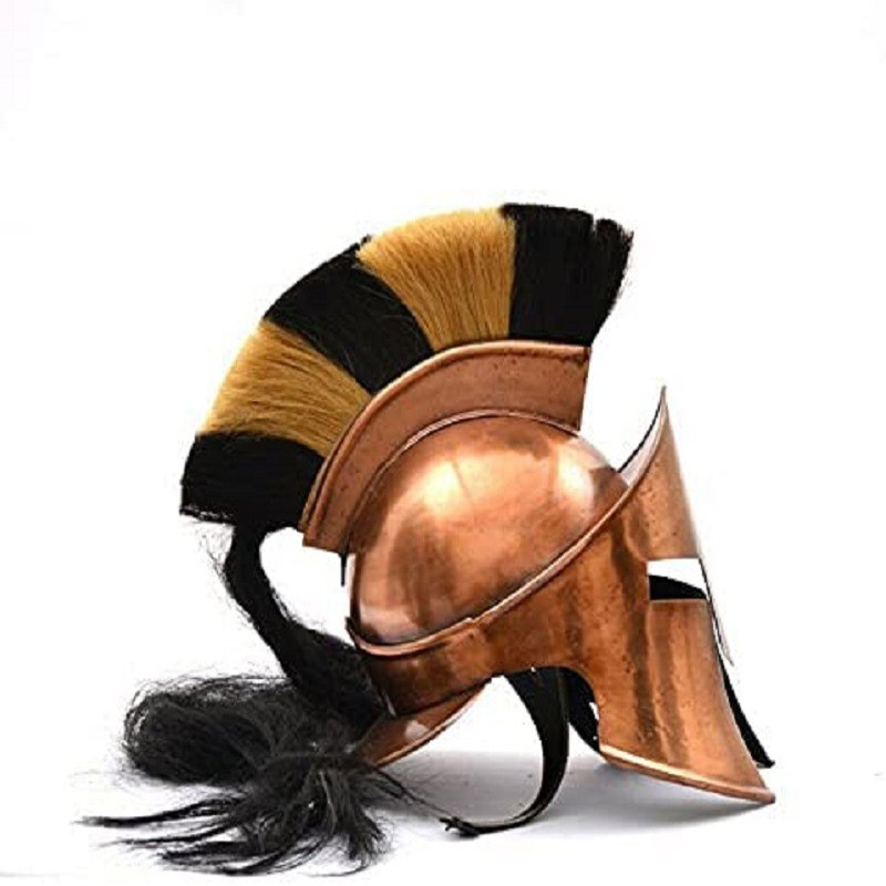  Great King Leonidas Spartan Helmet 300 Movie Fully Functional Medieval Wearable Copper Antique Helmet With Two Color Plume Wooden Stand