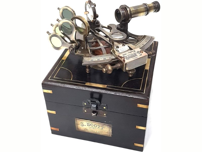 Antique Brass Sextant by J. Scott London 1753 with Wooden Box | Vintage Maritime Navigation Instrument | Nautical Collector’s Gift | Handcrafted Brass Sextant for Explorer & Sailor Decor