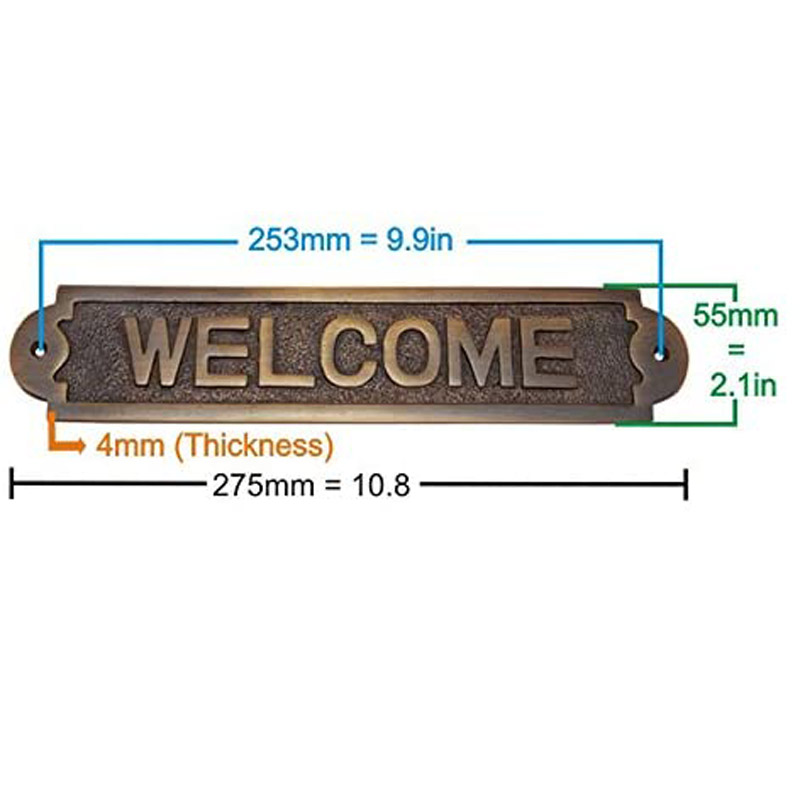 Large Welcome Brass Door Sign (Antique Brass)