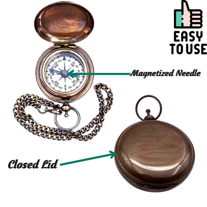 Handmade Nautical Brass Push Open Compass On Chain with Leather Case Pocket Compass Gift Compass