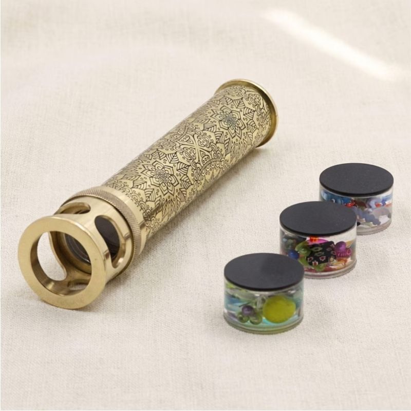 FloraLux Brass Kaleidoscope – Etched Floral Optical Toy, Liquid Chambers