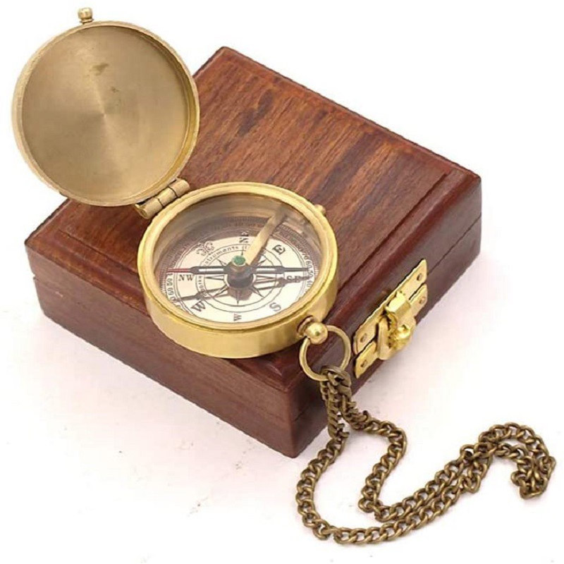 Antique Nautical Vintage Directional Magnetic Compass with Famous Scripture Quote Engraved Baptism Gifts with Wooden Case for Loved Ones, Son, Father, Love, Partner, Spouse, Fiancé.