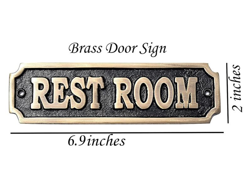 Brass ''Rest Room'' Sign – Solid Cast Brass Wall Plaque | Vintage Rest Room Door Sign | Handmade Bathroom Decor Plate | Polished Finish | Classic Home, Office, Café, Bar, Restaurant Accessory
