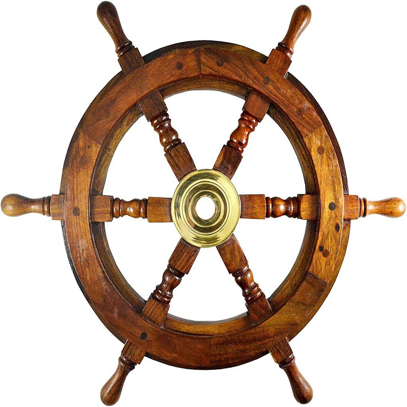 Nautical Pirate Deluxe Class Wood and Brass Decorative Ship Wheel 30 Inches - Nautical Home Decoration Gifts