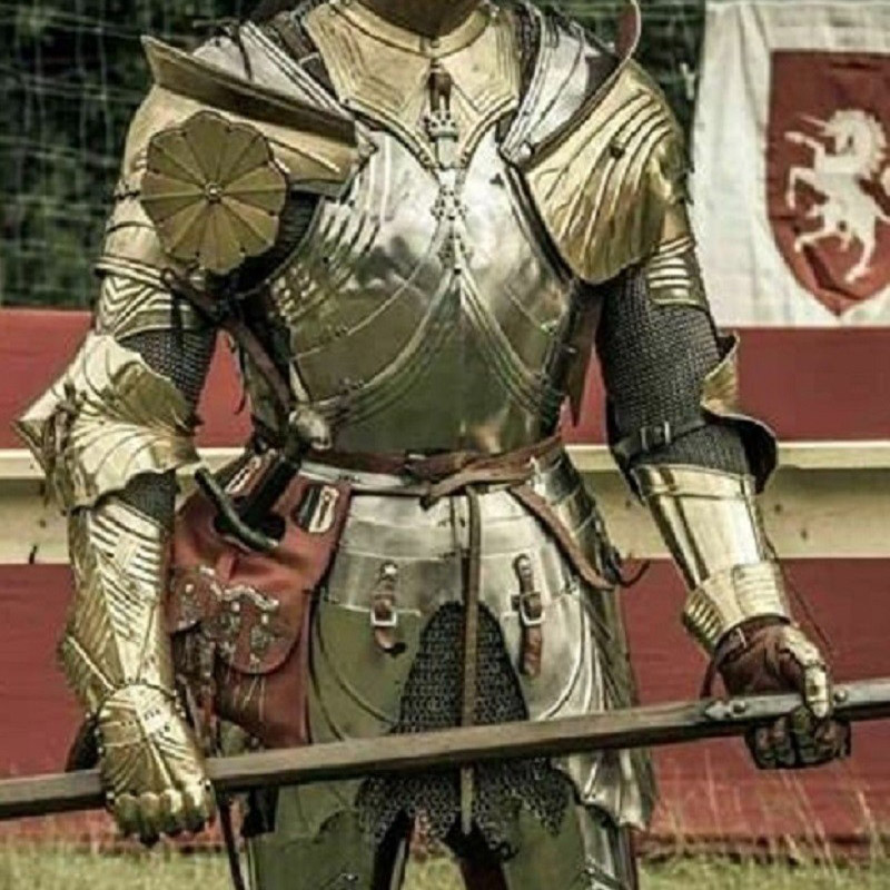 Medieval Battle Armor Greek LARP SCA Half Body Suit 18GA Steel with Cuirass, Gauntlets, Pauldrons Christmas Costume