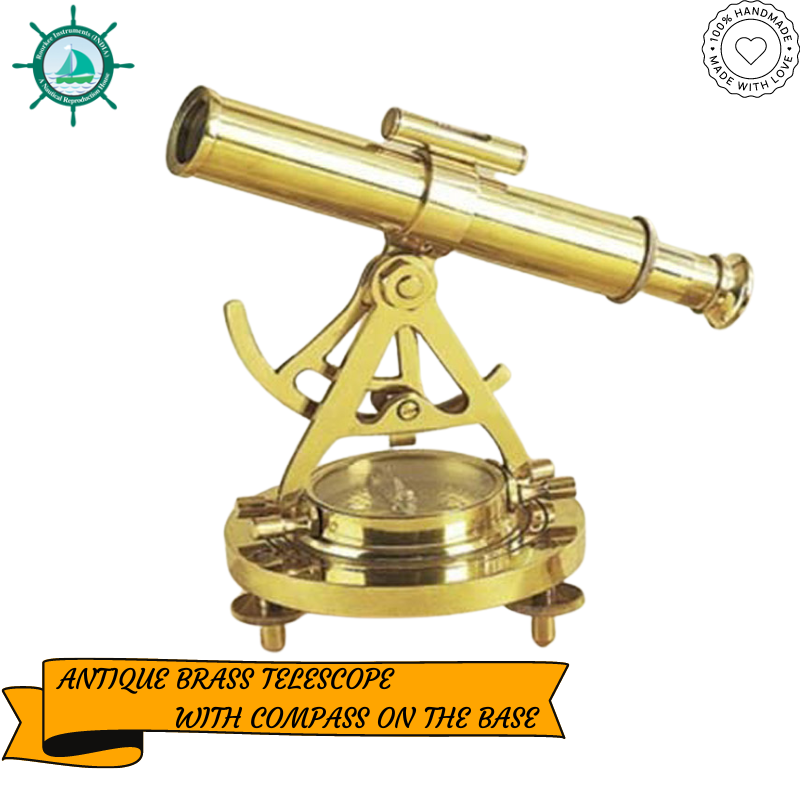 Maritime Polished Brass Addaid Telescope Compass with Functional Telescope and Level Meter | Home Decorative Metal Decor